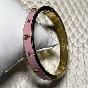 Kurt Geiger London Pink Enamel Bangle Bracelet Gold Tone Crystals